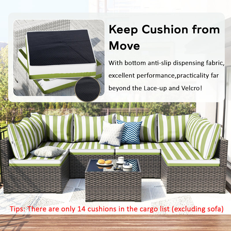 14-Piece Outdoor Sectional Cushions, Waterproof Seat/Back Cushion For Patio Furniture, 4" Thick Replacement Set