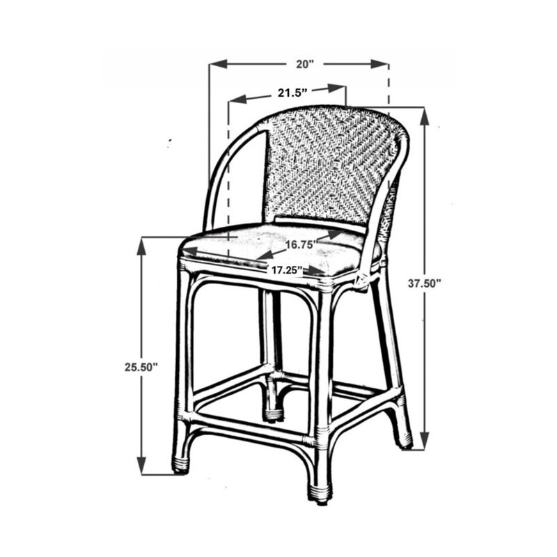 Tabouret de comptoir rembourré et tissé à la main, Tabouret de comptoir (siège d'une hauteur de 24 p, Bleu