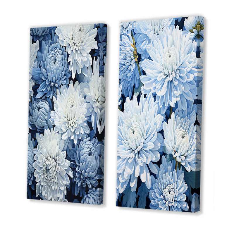 Minimalisme «Mums» en bleu et blanc - ensemble de 2 décorations murales «Mums», H 40 po x l 41 po, Toile tendue