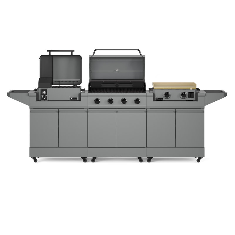 TYTUS Modular 4-Burner Gas Grill, Pellet Smoker with Cart and Gas Griddle with Cart