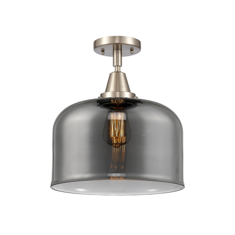 Caden Bell - 1 Light 12" Flush Mount - Incandescent Bulb - Brushed Satin Nickel Finish - Light Smoke Shade, No Bulb Included