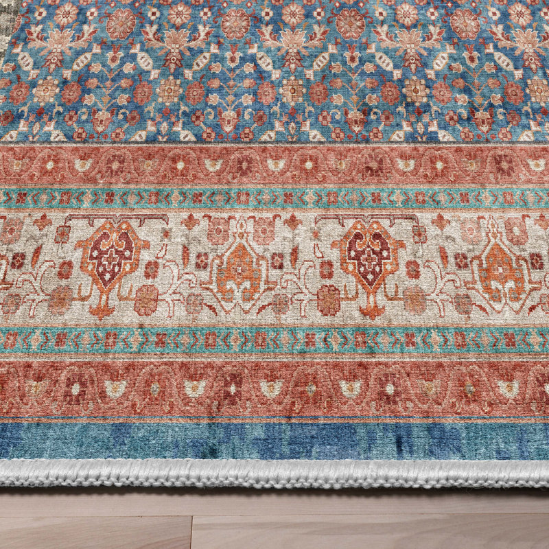  Tapis bleu / ivoire Asha Lilith, Rectangle 3 pi 11 po x 5 pi 3 po