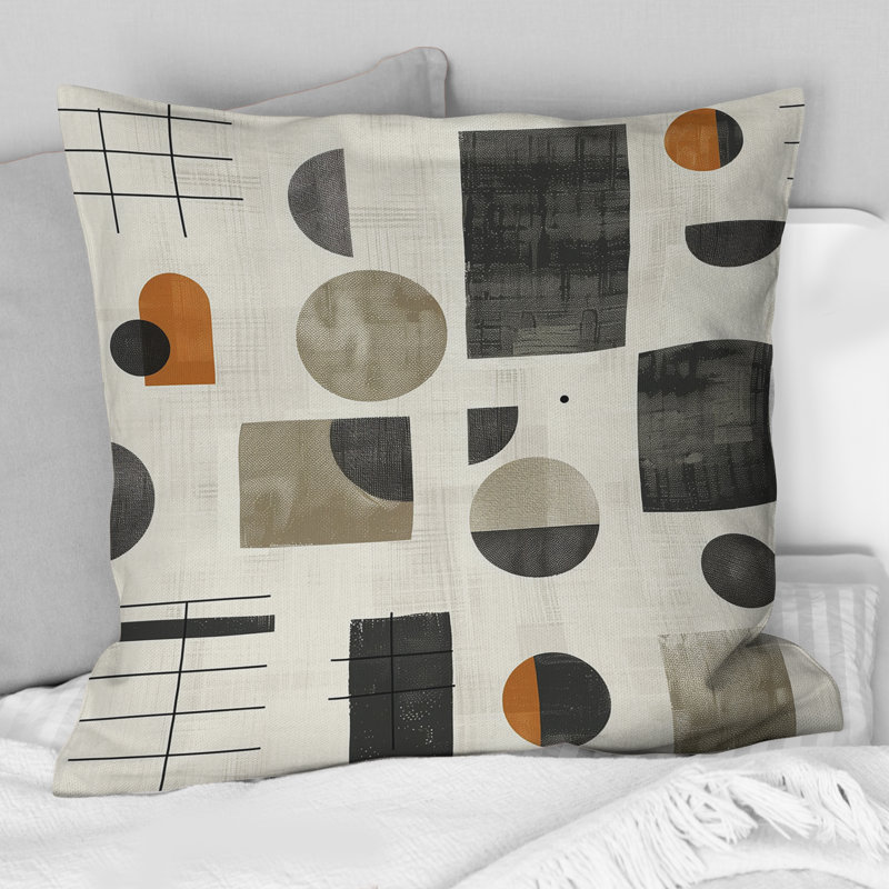 Coussin décoratif gris Mid-Century gris beige, H 18 po x l 18 po