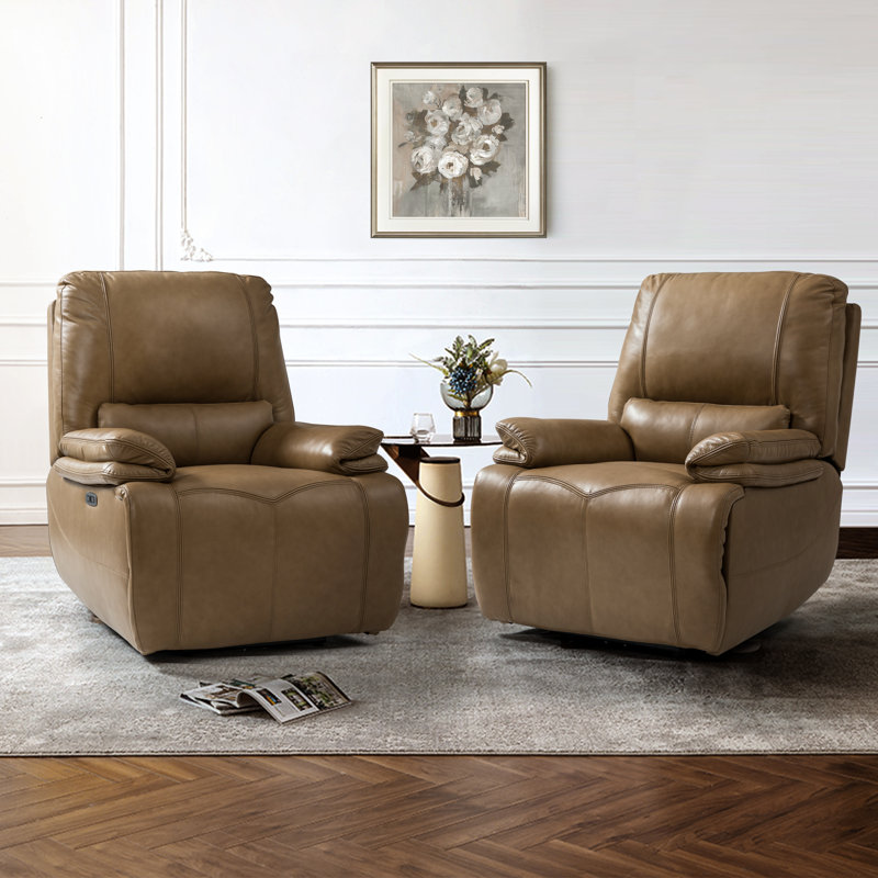 Fauteuil inclinable électrique en cuir véritable Ravello (ensemble de 2)