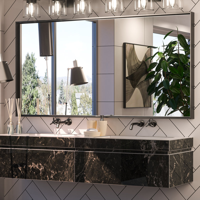 Stemn Framed Bathroom Vanity Mirror Accent Mirror, Black, 60" x 30"