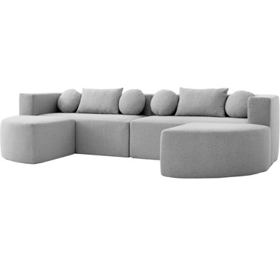 Boneless Couch Modular Sectional Sofa 114.9" Free-combined Sofa Couch Sofa Bed Compression Sofa with Deep Seating and Curved Design for Living Room, Grey