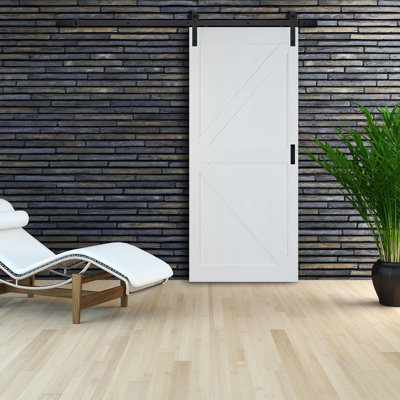 Panelled Manufactured Wood Finish Stone K-Design Barn Door without Installation Hardware Kit