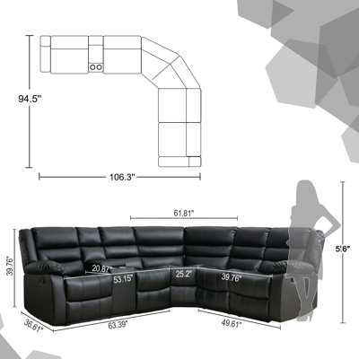 Idou 3-Piece Modern and Overstuffed Vegan Leather Manual Reclining Sectional