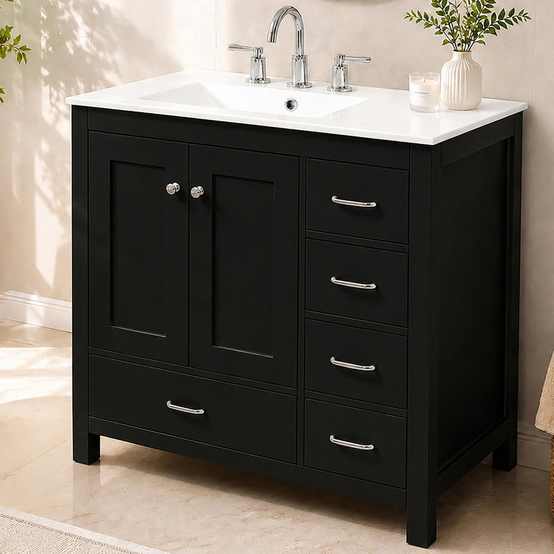 Meuble-lavabo 36 po avec comptoir en céramique Farmhouse, Black