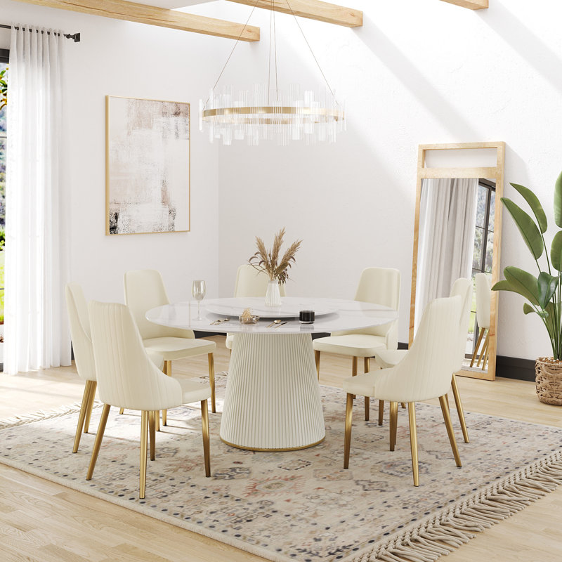 Burritt Round Stone Top Dining Table, 29.53" H x 59.05" W x 59.05" L, White