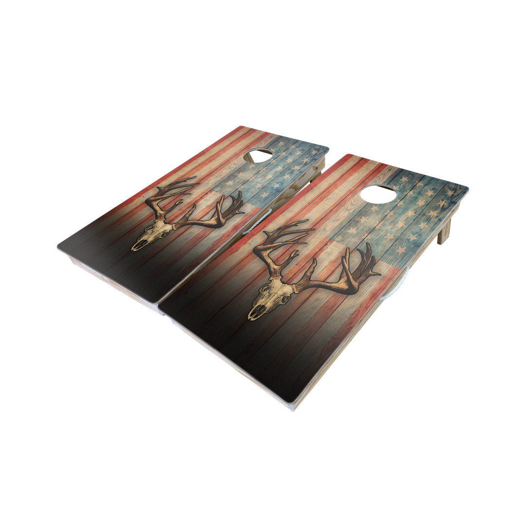 2' x 4' American Flag Deer Skull Cornhole Board West Georgia Cornhole