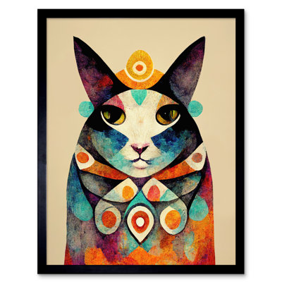 Quirky Boho Abstract Modern Shaman Guru Cat - Single Picture Frame Print