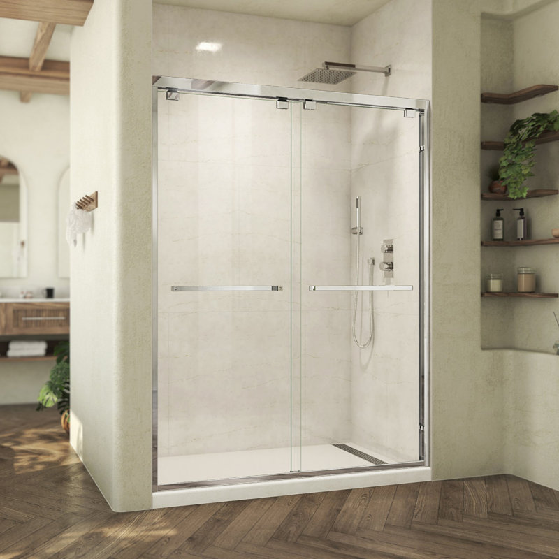 DreamLine Abbey 56 - 60 in. W x 76 in. H Semi-Frameless Bypass Shower Door in Brushed Nickel, Chrome