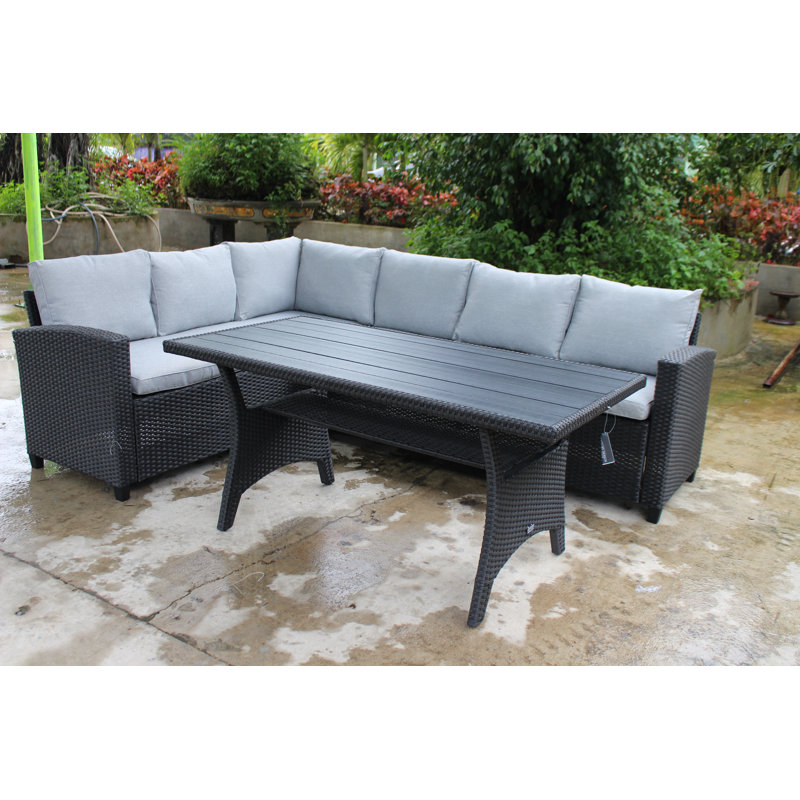 Newcomer 5 Seater Rattan Corner Sofa Set, Black