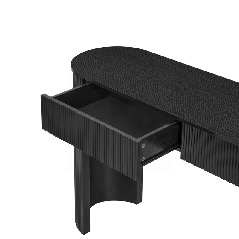 Oval Top Storage Console Table with 2 Drawers, Black
