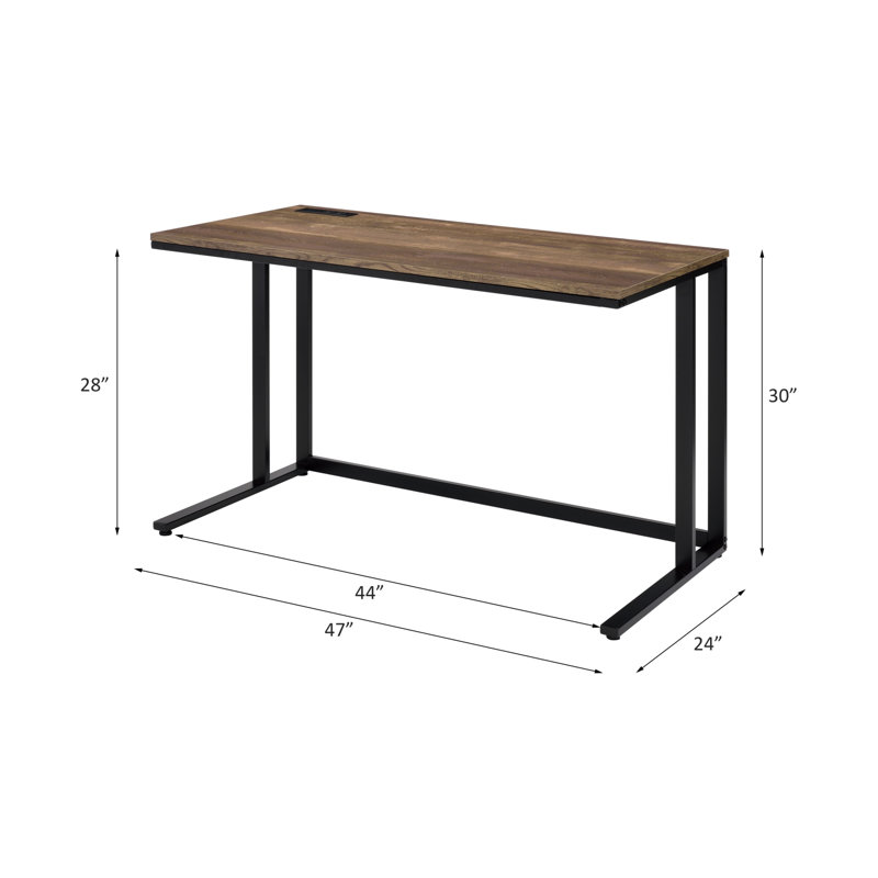 Rectangular Writing Desk & Computer Table Built-In USB Port And Plug Computer Table, Walnut/Black