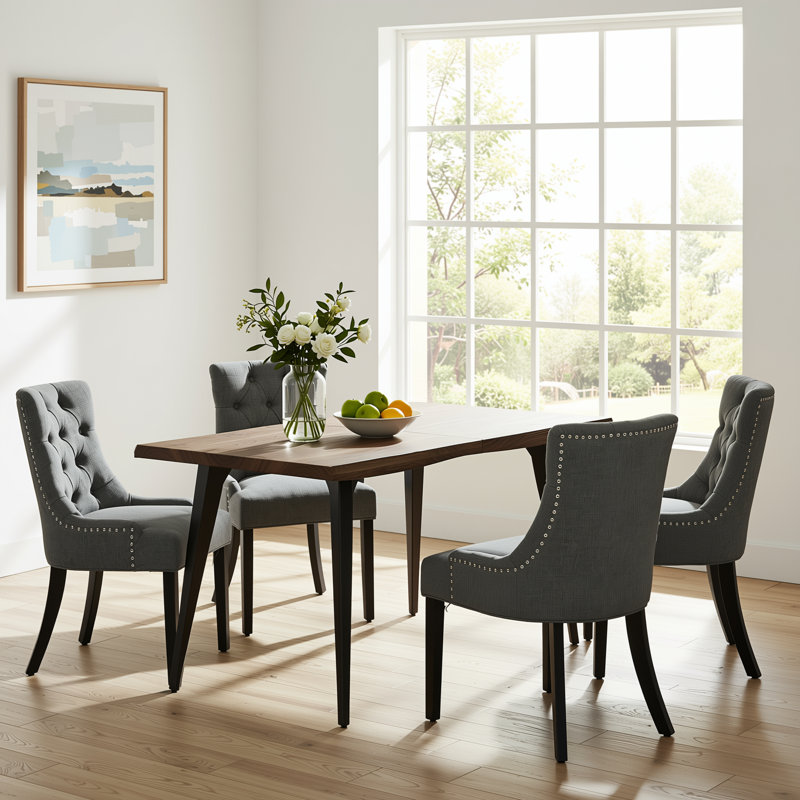 Ensemble de table de salle à manger 5 pièces 63 po avec 4 chaises capitonnées, Brown