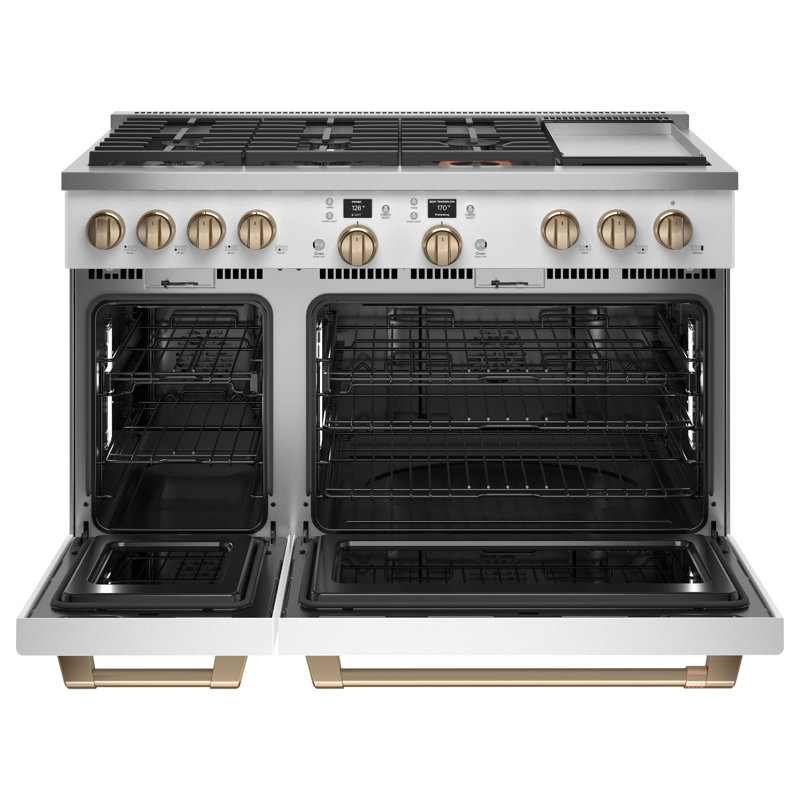 Café 48" Dual Fuel Sealed Burners Double Oven, Brushed Bronze, Matte White