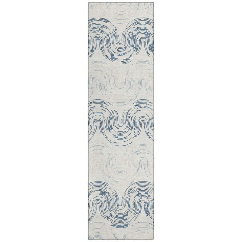 Machine Washable Indoor/Outdoor Chantille ACN2461 Spiral Rug, 2'3" x 7'6" Runner, Ivory