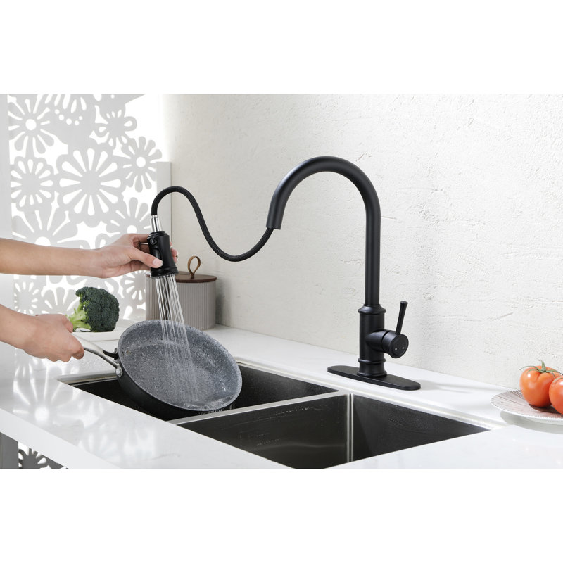 Matte Black Pull Out Kitchen Faucet, Stainless Steel, Single Handle High Arc, Listed, 1.8 Gallons Per Minute Flow Arc Black, Gpm Rate, Easy To Operate And Maintain