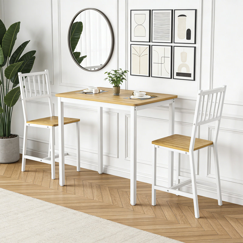 2 - Person Dining Table Set,Modern Style 3 Pieces Counter Height Bar With 2 High Back Dining Chairs For Small Space