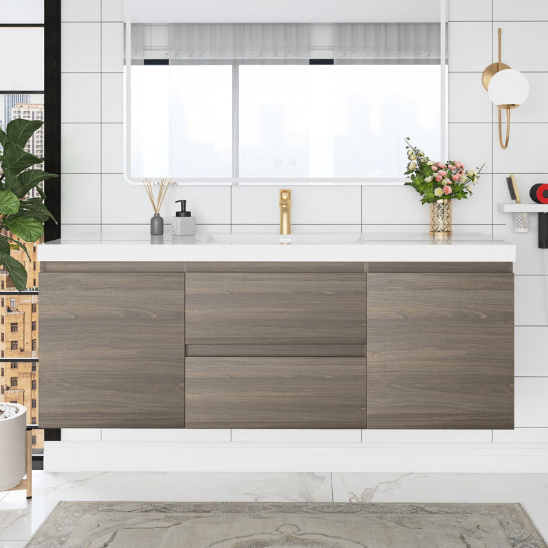 Leeara 60'' Single Bathroom Vanity with Resin Top, Ash Grey
