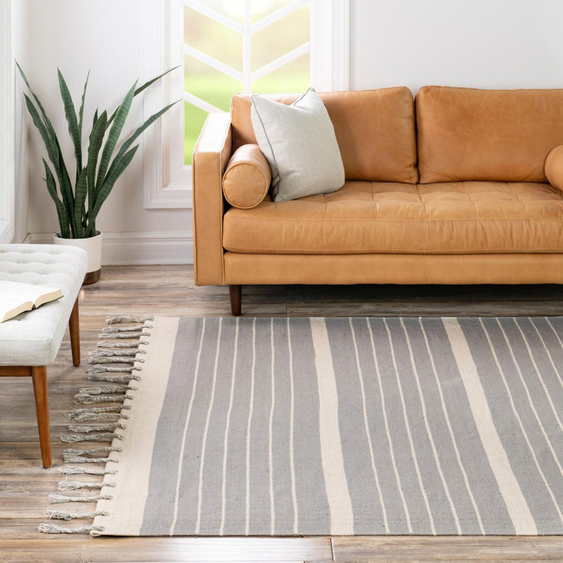 Abishake Cotton Striped Indoor Rug, Square 7'1"
