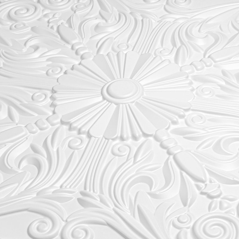 Art3d 24'' x 24''  PVC Glue up Ceiling Tiles, Waterproof Spanish Floral Drop in Ceiling Tile, Pack of 12,White, White