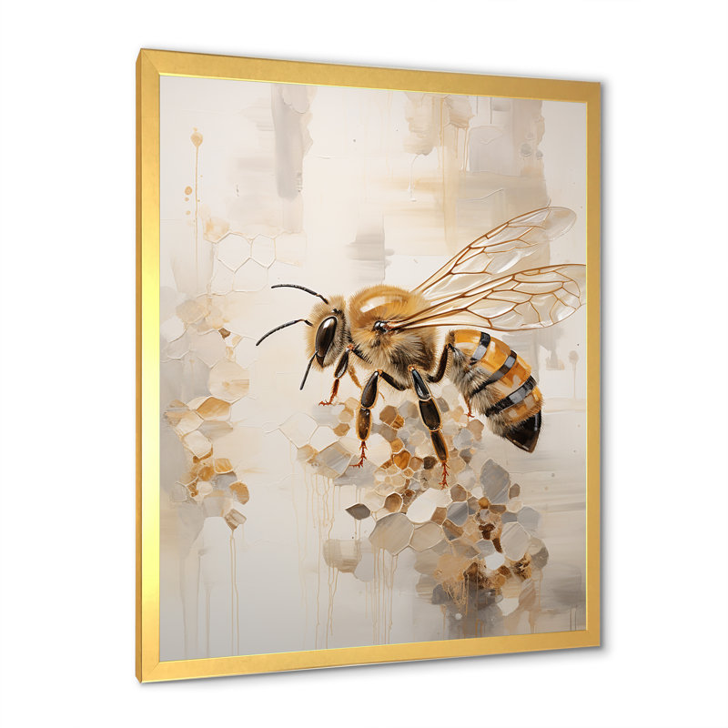 Minimalisme buzzing abeille sur toile, Encadrement doré, H 20 po x l 12 po x P 1 po