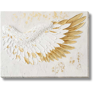 Art mural en toile d'aile texturée dorée - 35 po x 47 po