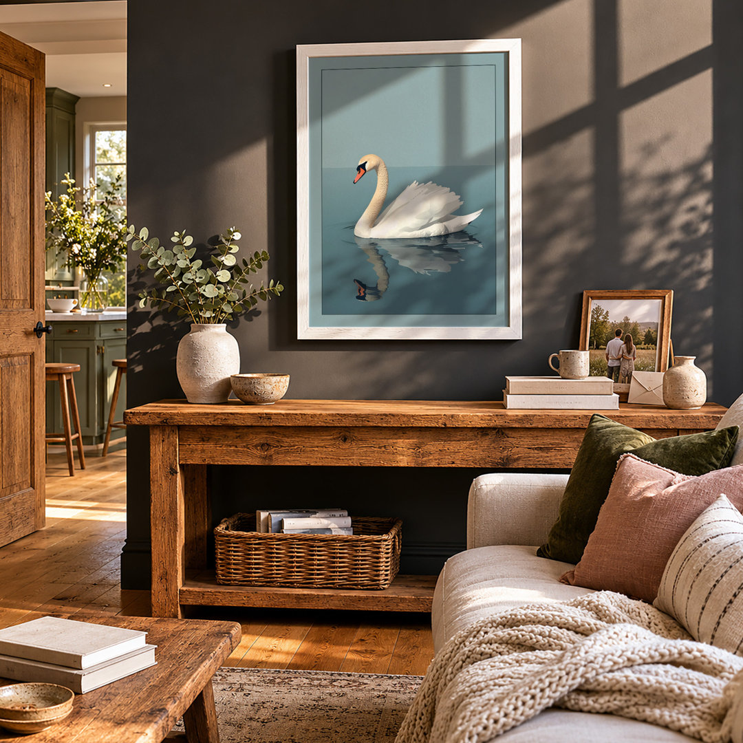 Swan in Still Water Minimalist Framed Art Print