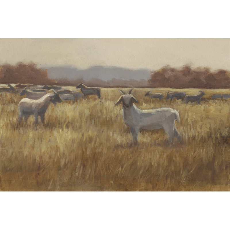 Grazing Goats I by Ethan Harper - Painting on Canvas, Black Floater Framed, 122cm H x 81cm W