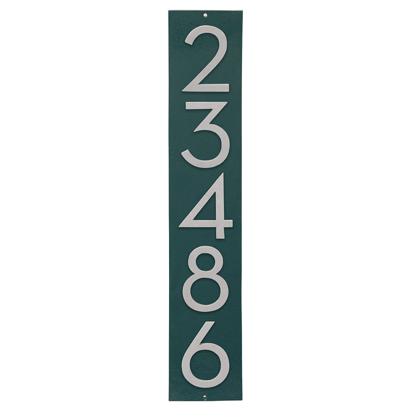 Plaque d'adresse verticale flottante de 6 po, Vert chasseur / aluminium brossé, Oui