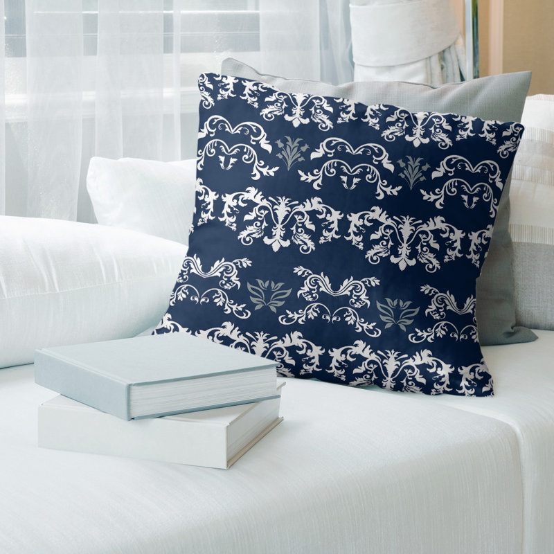 Housse de coussin ArtVerse, Bleu marine / blanc / gris, 18" x 18", Croisé en coton