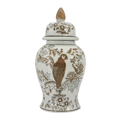 Pot de gingembre chinois perroquet brun et blanc 14 po