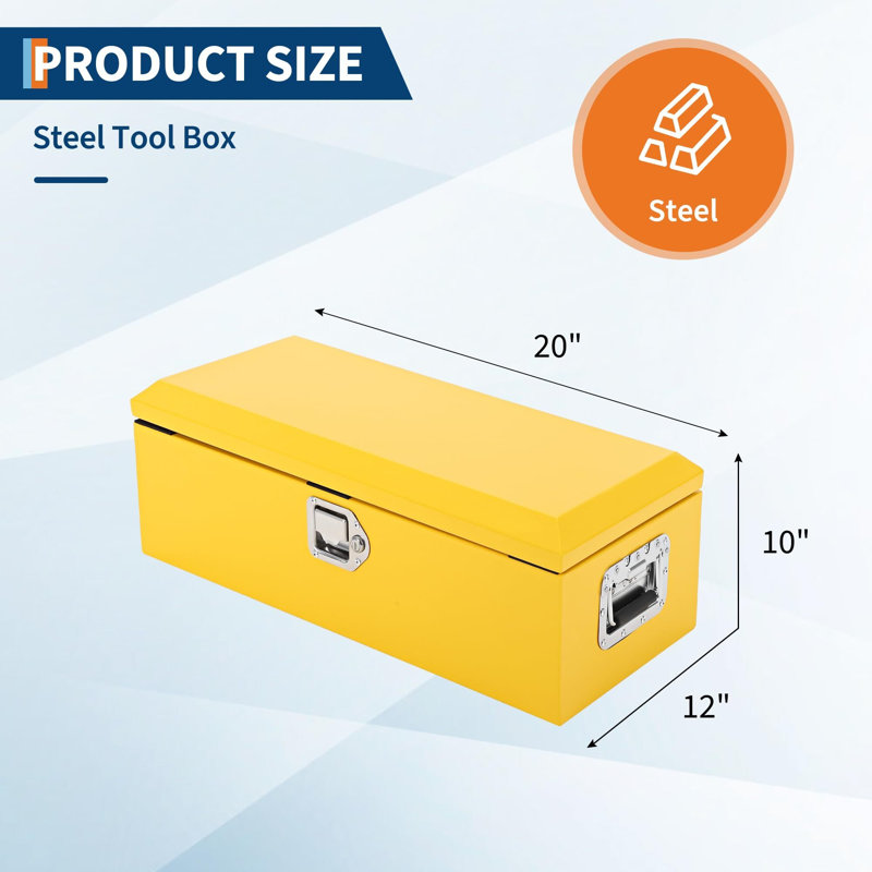 Boîte à outils robuste en acier pour camion avec serrure et poignée, étui de rangement en métal pour camionnette, remorque et véhicule récréatif