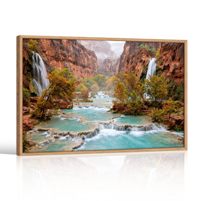 Ensemble de 1 tableau sur toile représentant un canyon et une cascade