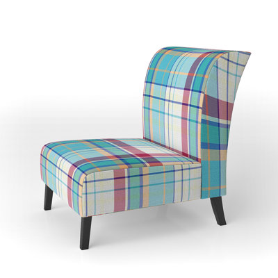 Blue And Red Checked Tartan - Upholstered Patterned Accent Slipper Chair