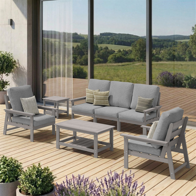 Outdoor patio 5-Person modular Sofa Conversation Seating Group with Cushions, Gray, Gray