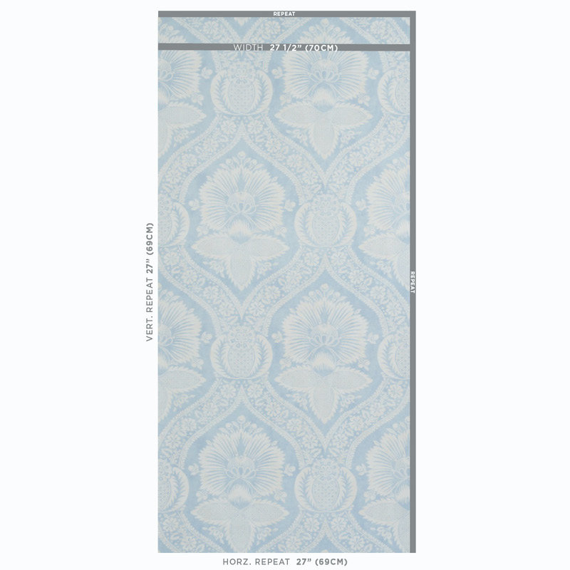 Villandry Damask Print Wallpaper, Blue