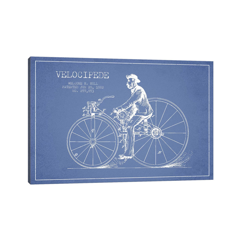 Welcome H. Hull Velocipede Patent Sketch (Light Blue) II by Aged Pixel - Wrapped Canvas Drawing