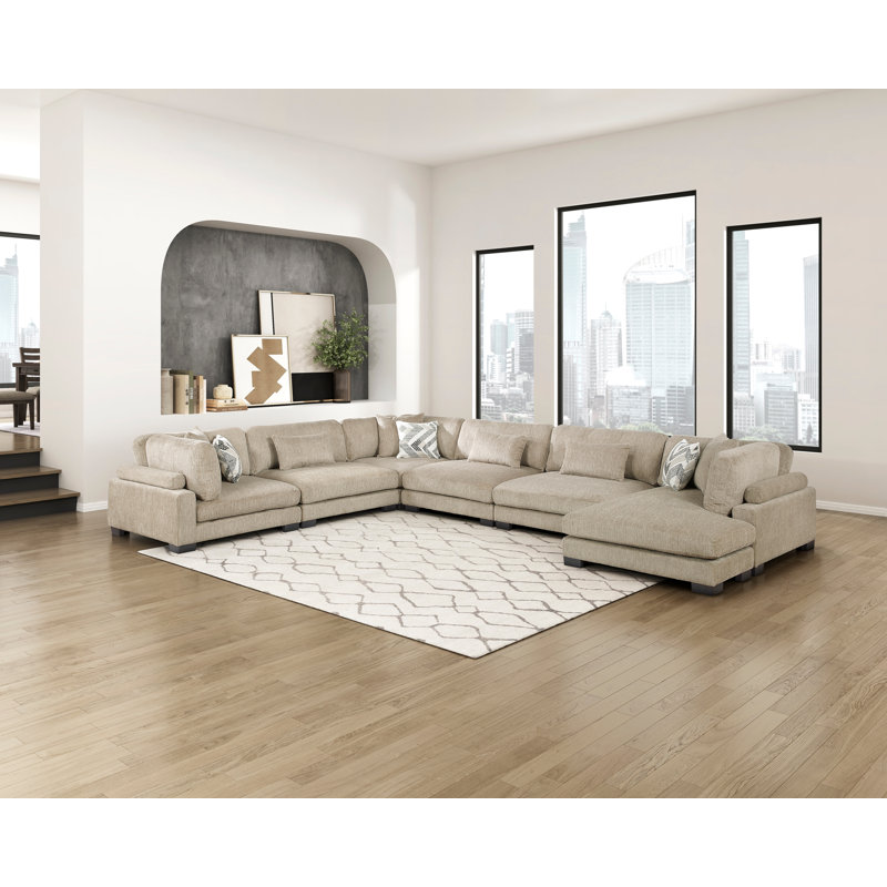 Canapé modulaire 6 pièces avec méridienne Conners, Microfibre/microsuède brun