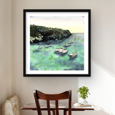 «Bateaux à cala Macarella» - Reproduction matte encadrée pour la décoration intérieure