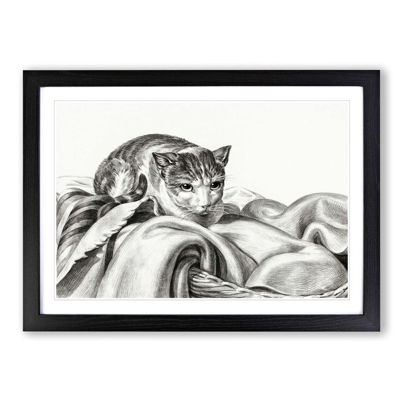 Cat in a Basket by Jean Bernard - Picture Frame Graphic Art Print, Black Framed, 48cm H x 65cm W x 2cm D