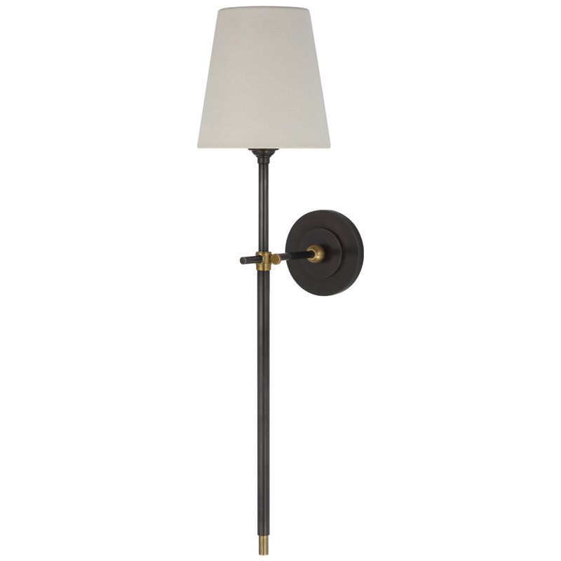 Thomas O'Brien Bryant 27" Cordless Tail Sconce with Linen Shade, Bronze/Hand-Rubbed Antique Brass