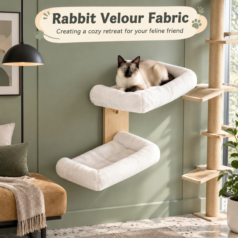Conçu pour les cloisons sèches de 40 cm (16 pouces), cet ensemble de meubles muraux flottants en bois d'hévéa massif offre aux chatons 2 plates-formes avec un perchoir à coussin moelleux, idéal pour grimper, jouer et faire la sieste.