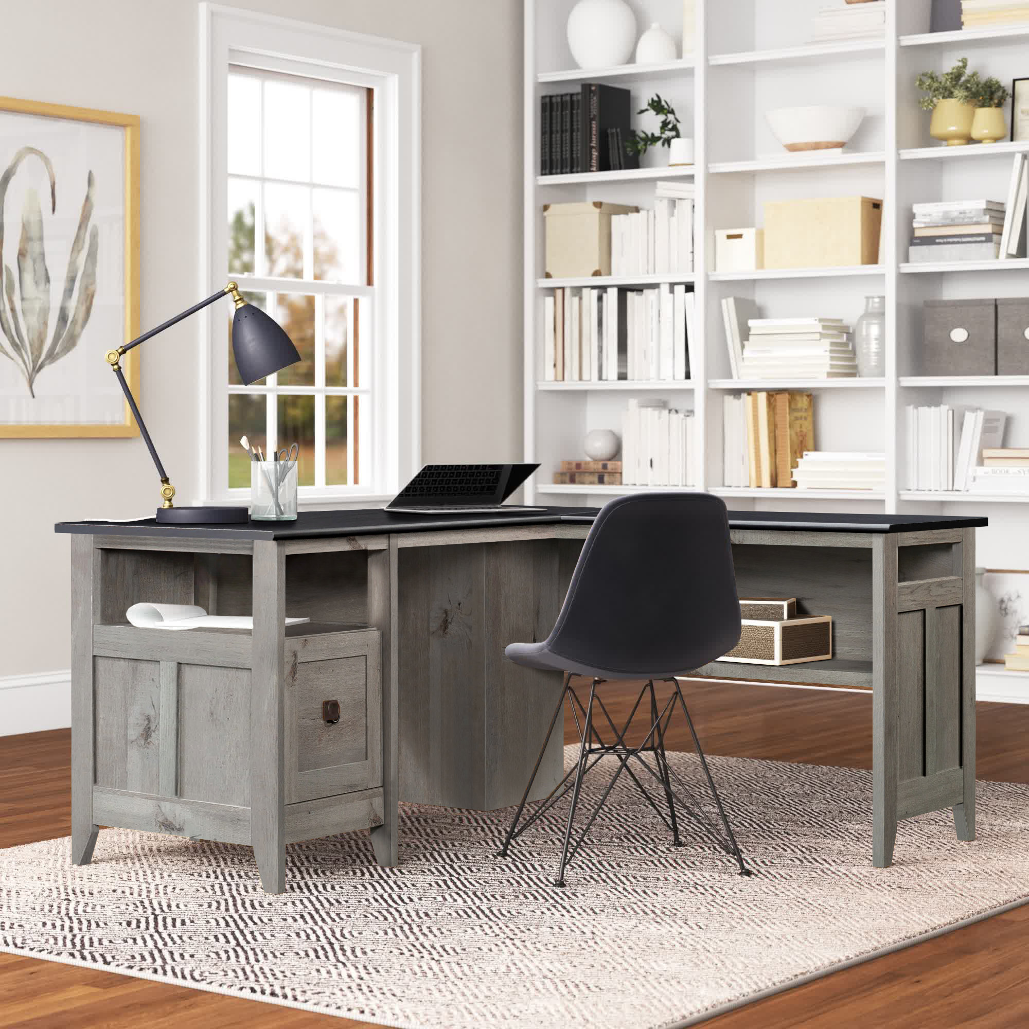 Contemporary L Shaped Desk with Hutch - Modern Walnut - Elements by Harmony Collection