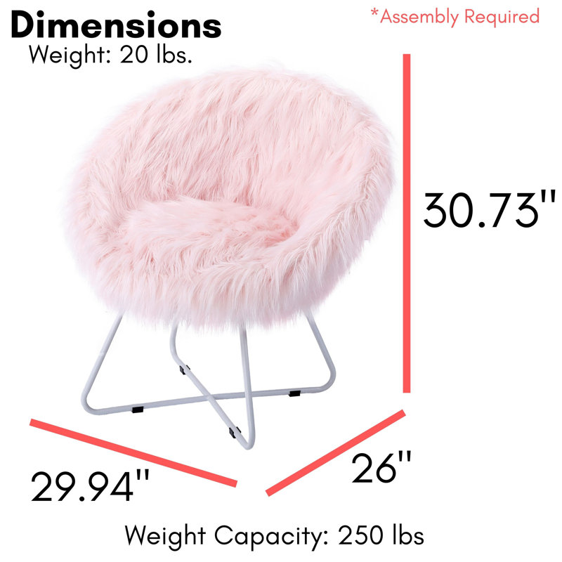 BirdRock Home Faux Fur Saucer Chair, Pink Faux-White legs, Pink Faux Fur, White