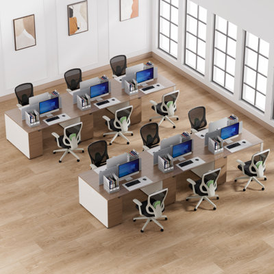 Okeysen 12 Person Two Rows Workstation Modular Attachable Office Desks with 12 BIFMA-Certified Office Chairs