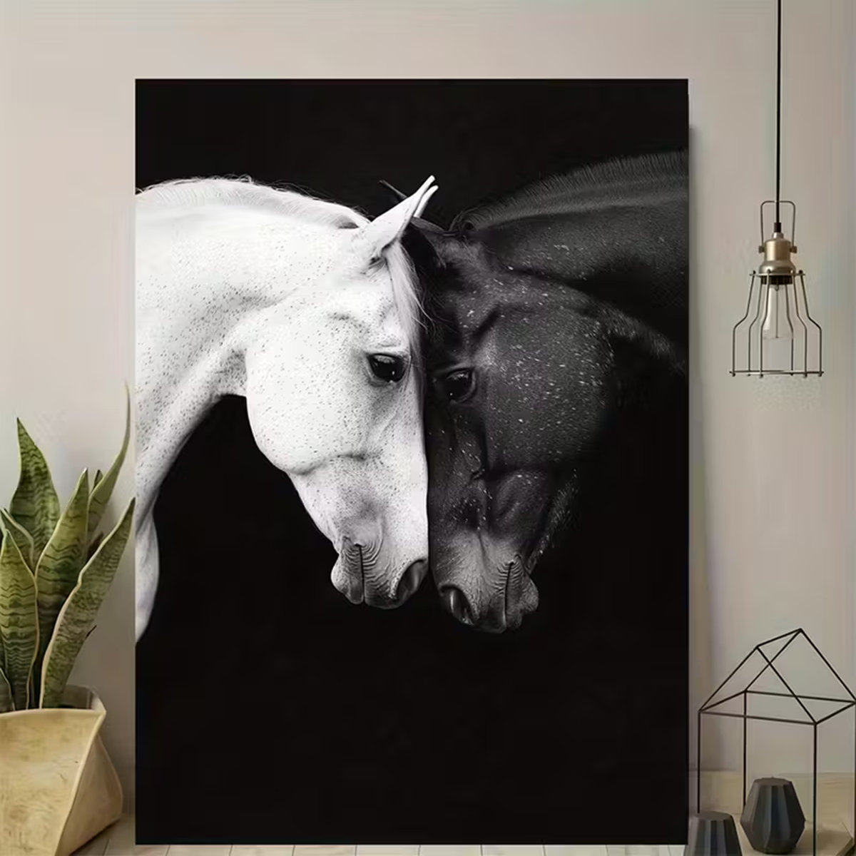 Latitude Run® 30*20,1Pc Black & White Two Horses Facing Each Other ...